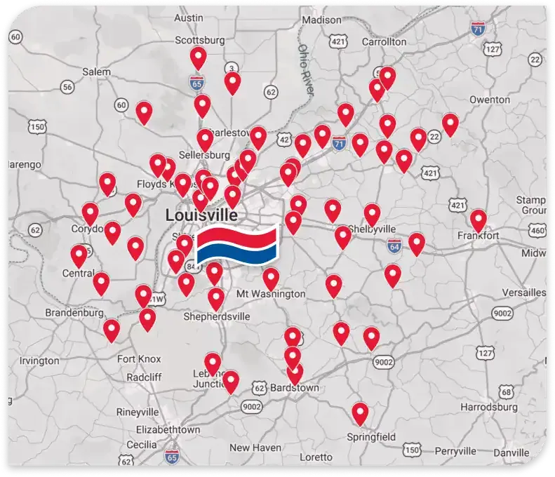 Map of the Sal's service area around Louisville, Kentucky