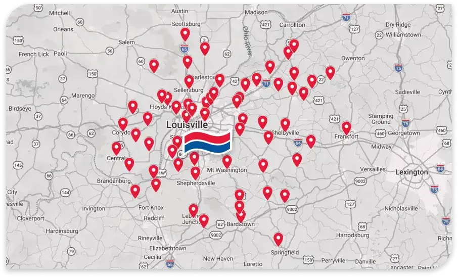 Map of the Sal's service area around Louisville, Kentucky